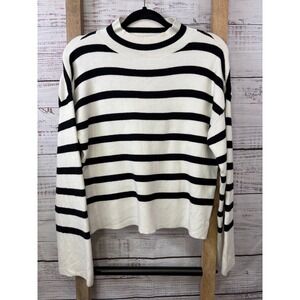 Evereve Striped Mock Neck Sweater Ivory Black Knit Top Small